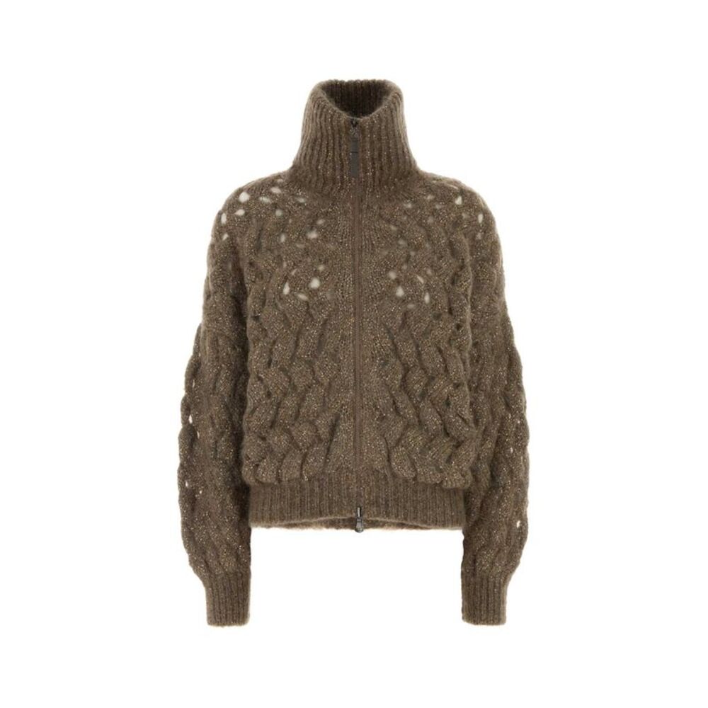 Brunello Cucinelli Women Mud Mohair Blend Cardigan